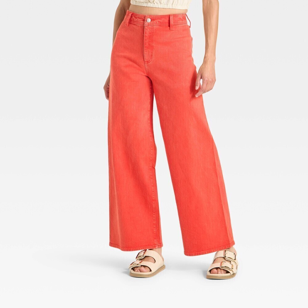 High-Rise Sailor Wide Leg Ankle Jeans - Red 4